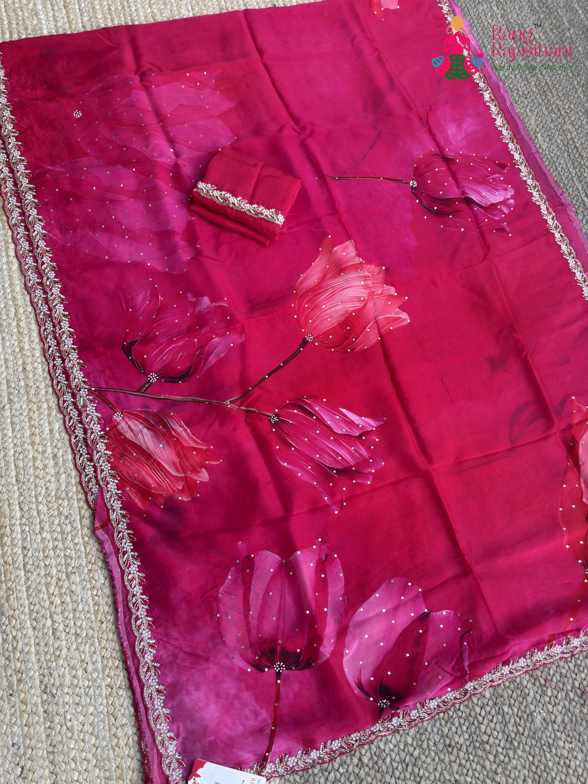 Rani Chinnon Hand Embellishment Saree for Bridal | Premium Edit