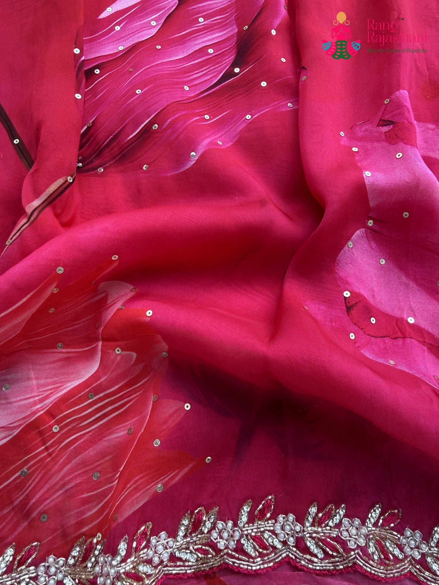 Rani Chinnon Hand Embellishment Saree for Bridal | Premium Edit