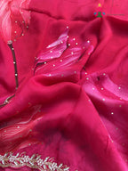 Rani Chinnon Hand Embellishment Saree for Bridal | Premium Edit