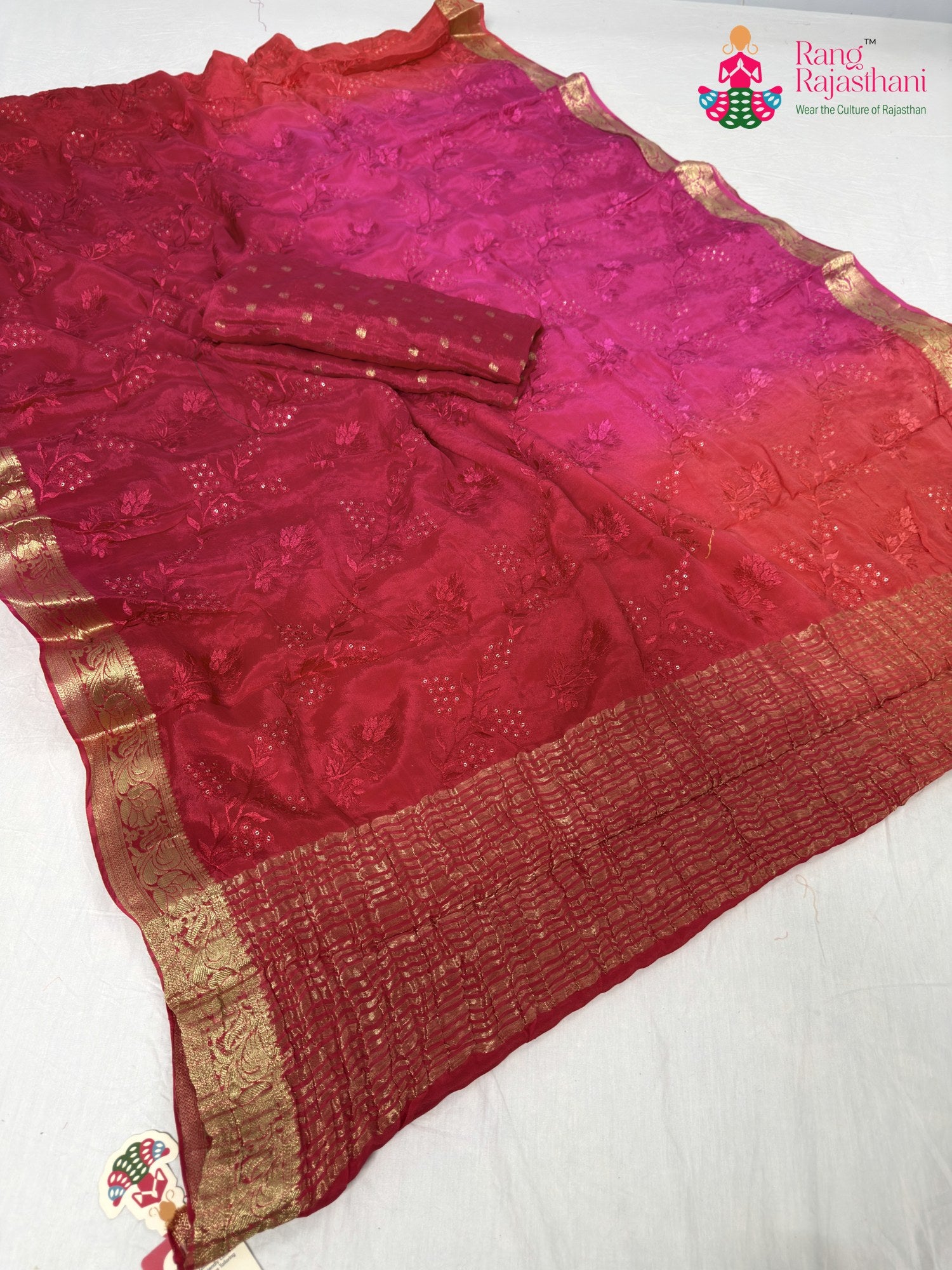 rani chinnon resham embroidery saree for bridal wear by Rang Rajasthani