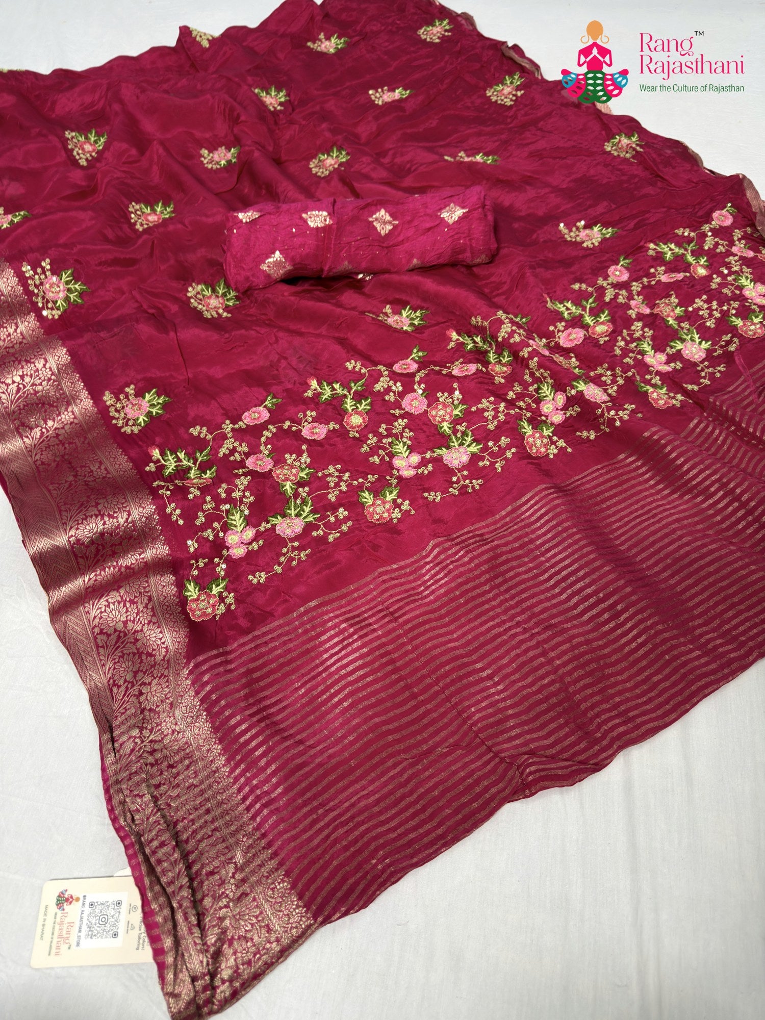rani chinnon resham embroidery saree for sangeet night by Rang Rajasthani