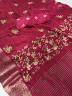 complete look of rani chinnon resham embroidery saree