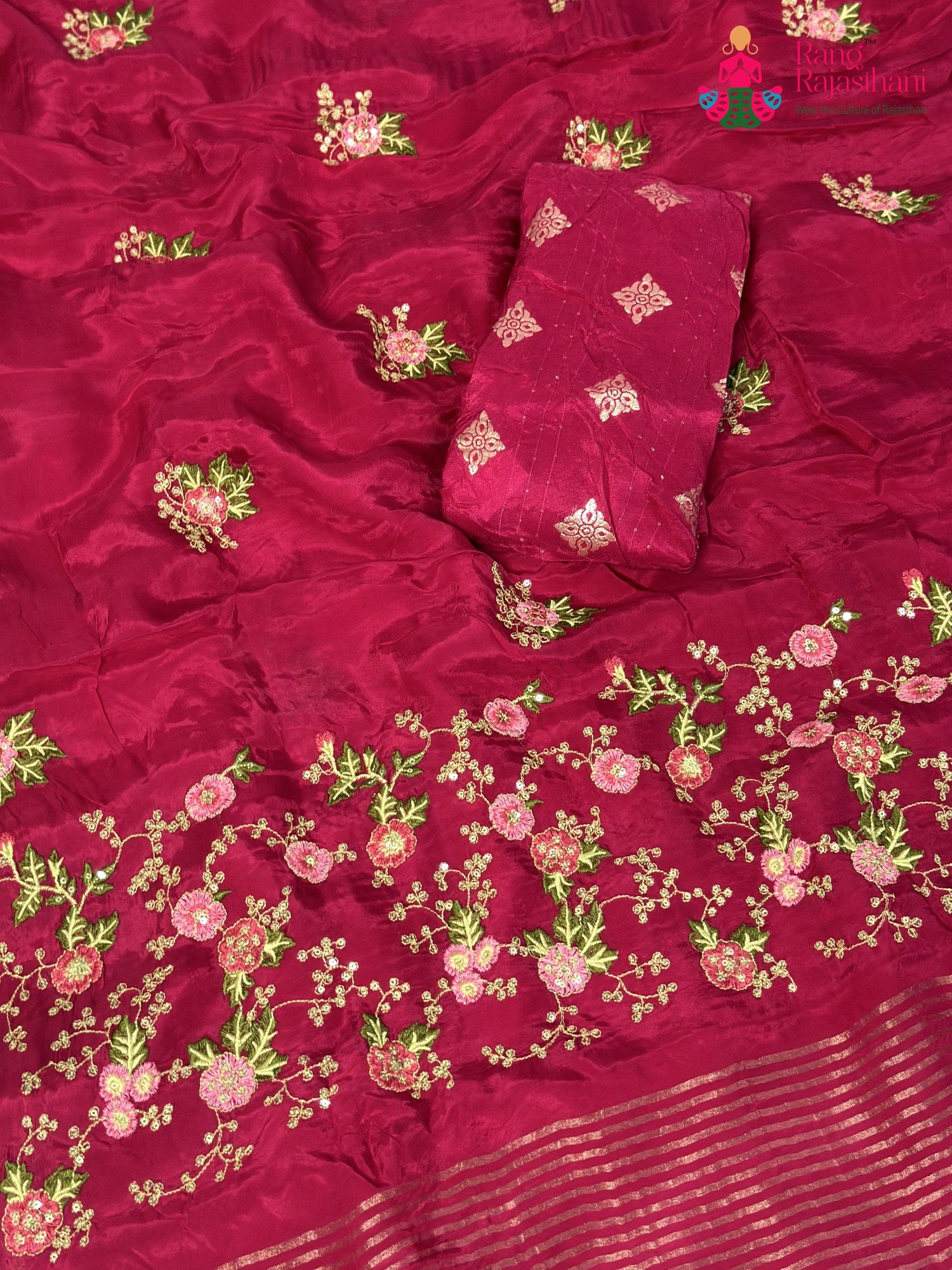 Rani Chinnon Resham Embroidery Saree for Sangeet Night | Authentic Craft