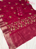 Rani Chinnon Resham Embroidery Saree for Sangeet Night | Authentic Craft