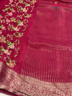 design pattern of rani chinnon resham embroidery saree