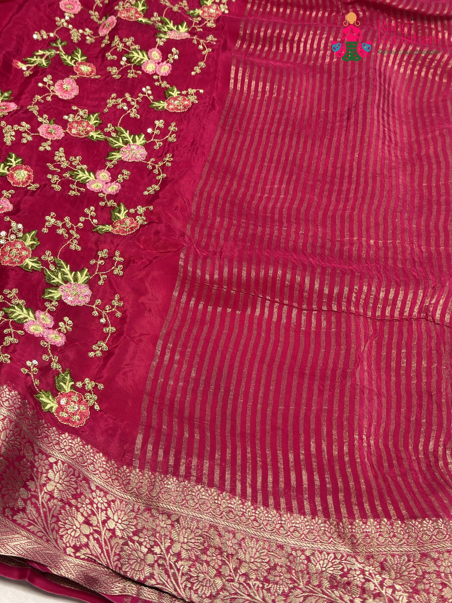 Rani Chinnon Resham Embroidery Saree for Sangeet Night | Authentic Craft