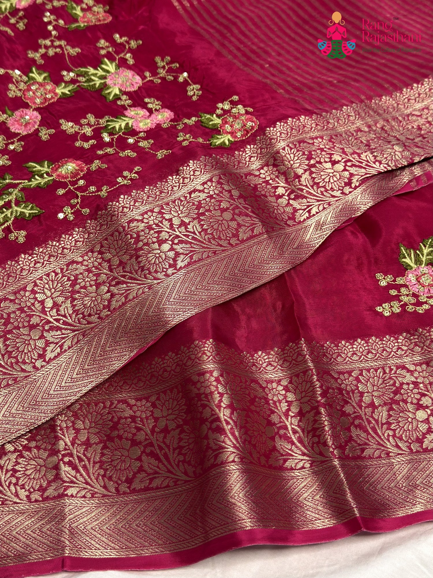 Rani Chinnon Resham Embroidery Saree for Sangeet Night | Authentic Craft