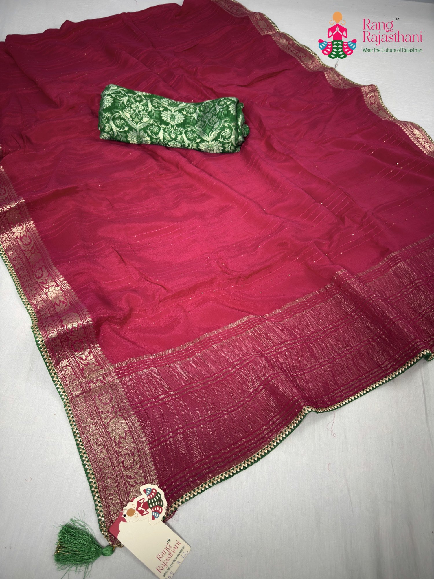 pallu detailing of rani chinnon saree