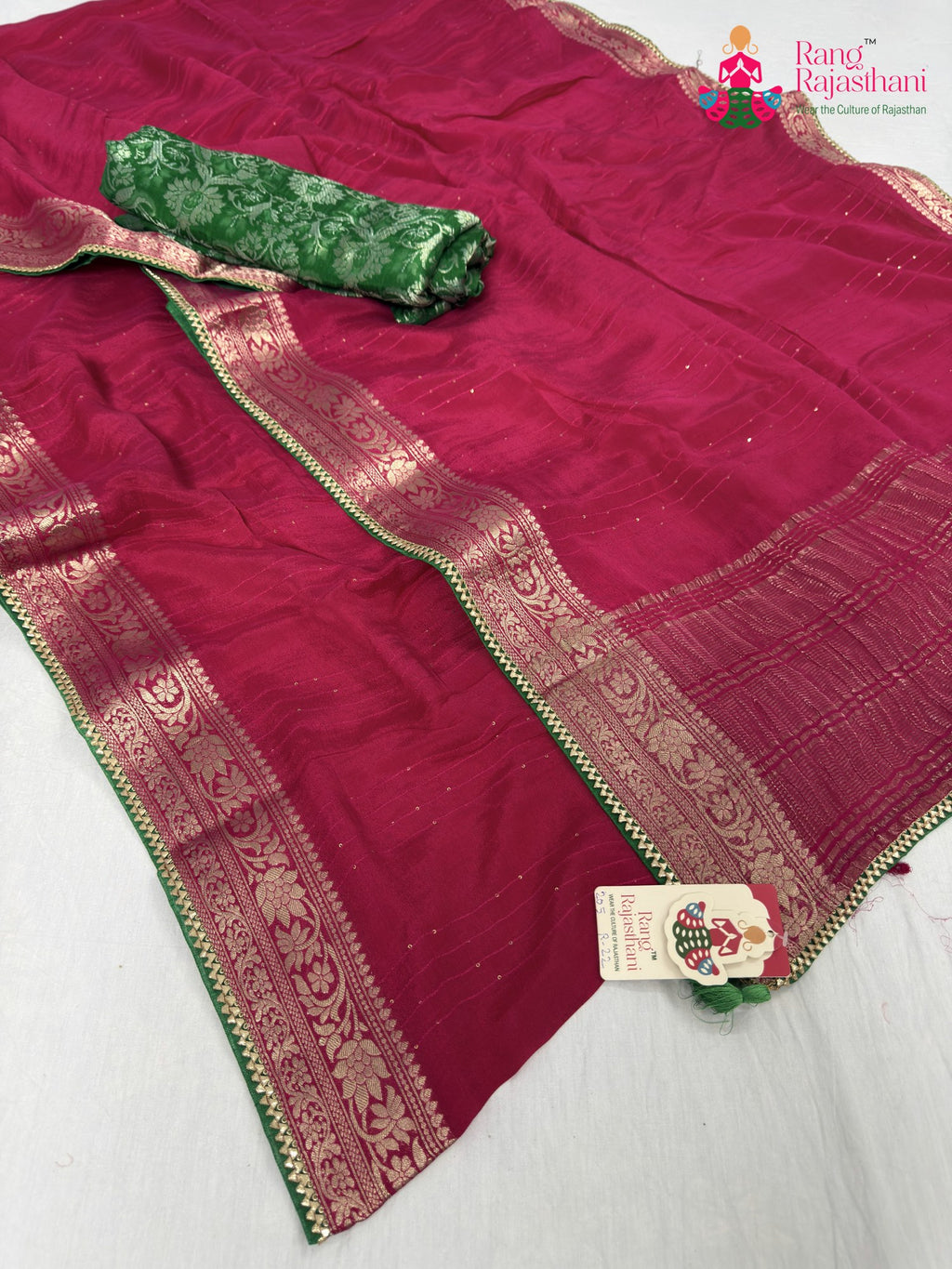 border detailing of rani chinnon saree