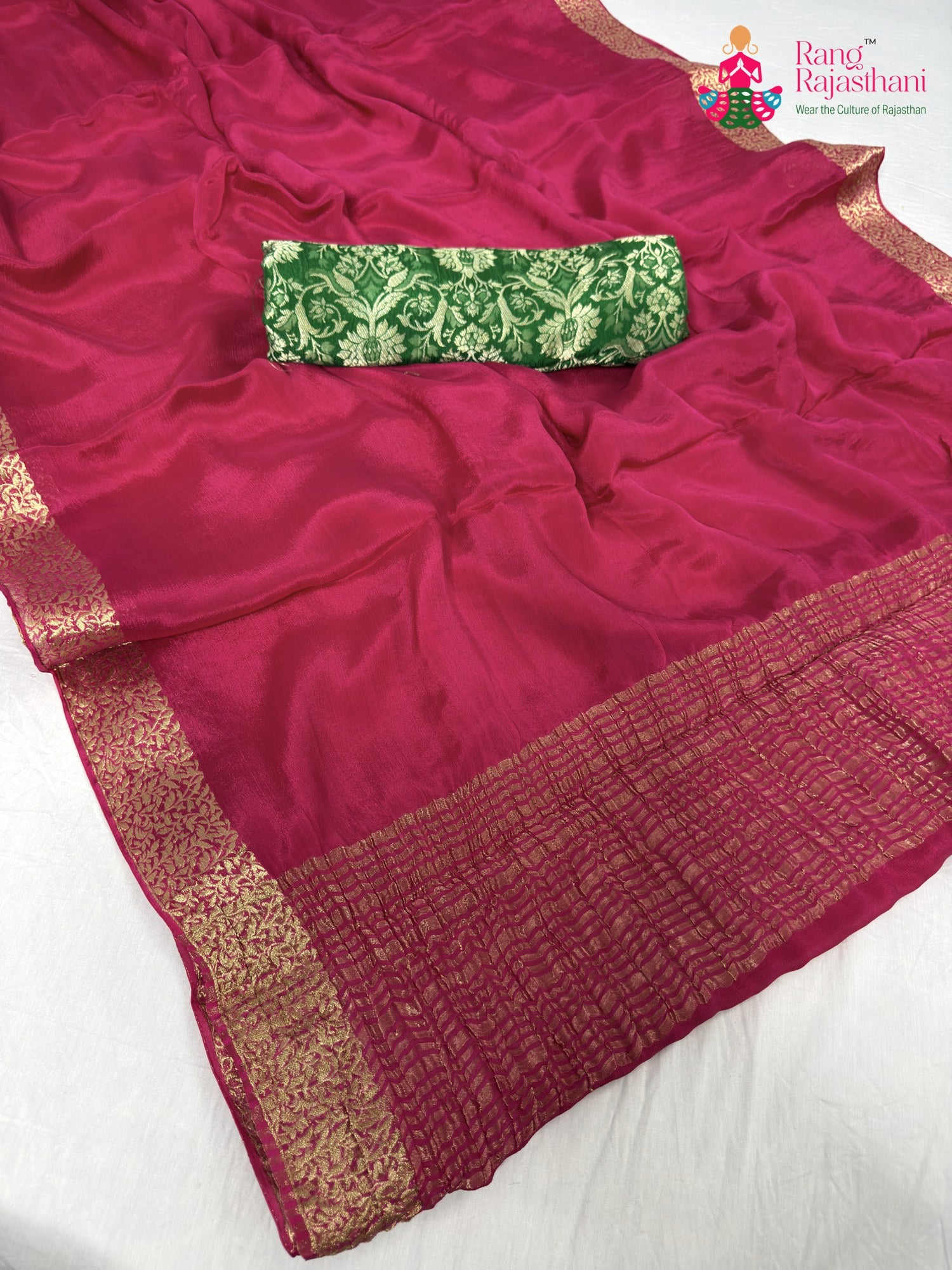 complete look of rani chinnon saree