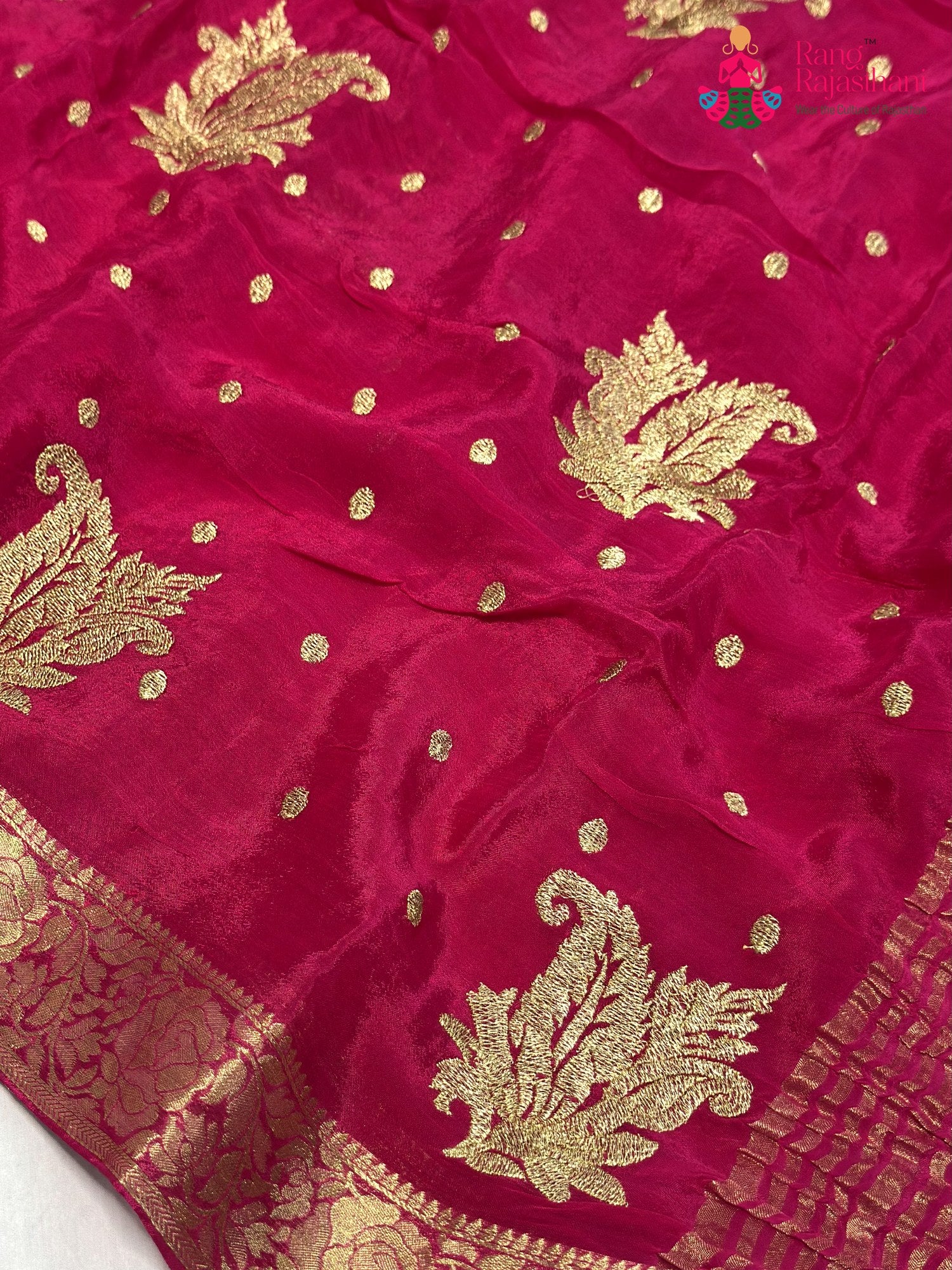Rani Chinnon Zari Embroidery Saree for Sangeet Night | Shop Online