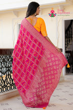 Rani Dola Silk saree with Ghatchola Bandhani back view