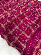 close up detailing of rani gajji silk bandhani dupatta 2564