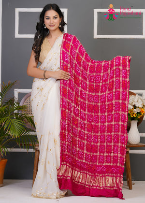 Rani Pure Gaji Silk Hand Tie Dye Bandhani Chunri Dupatta for Festive Celebration | Shop Online