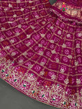 Rani Pure Gaji Silk Hand Tie Dye Bandhani Gharchola Lehenga Chunni for Wedding Reception | Designer Collection