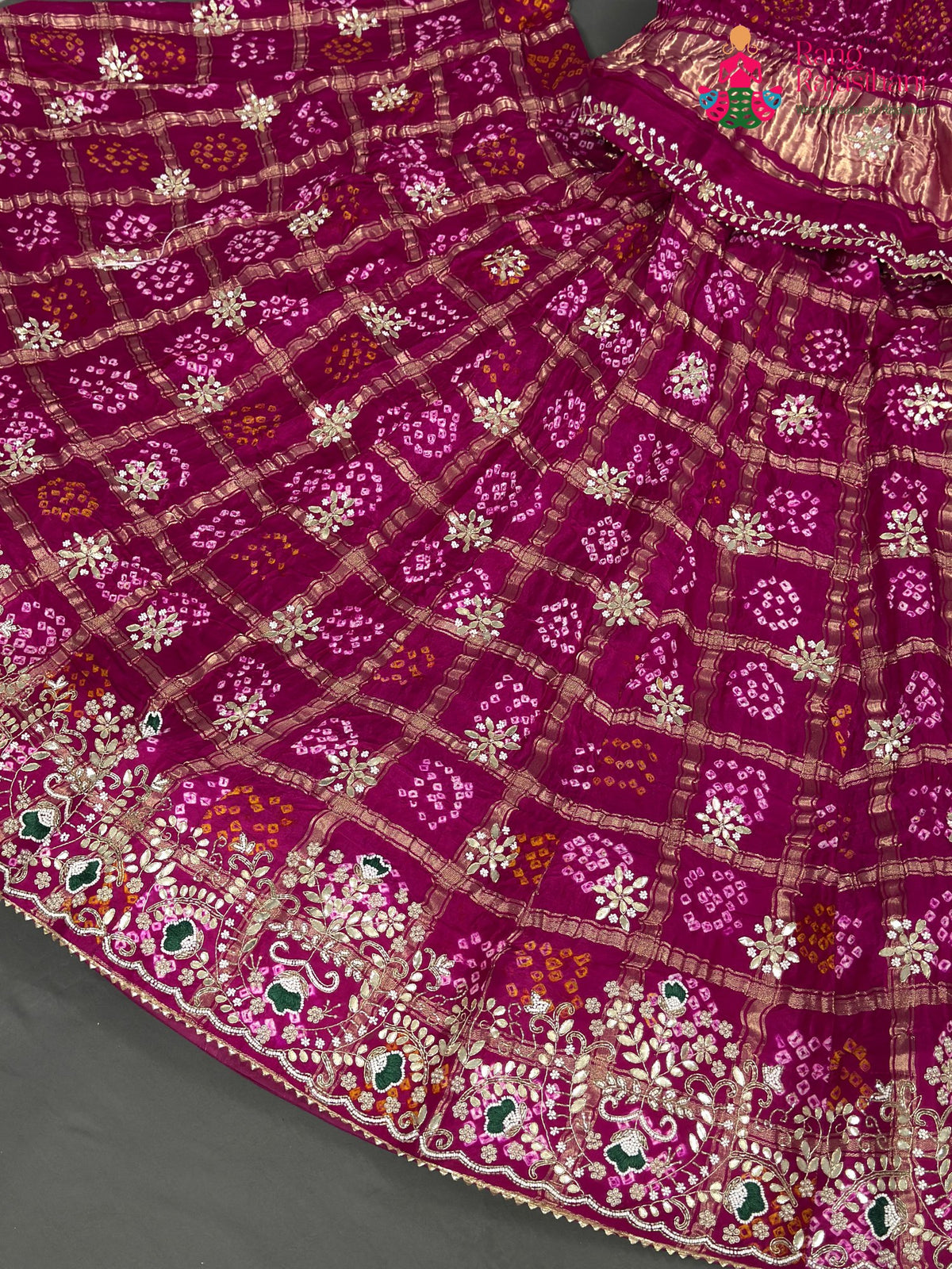 rani gajji silk bandhani lehenga chunni ethnic wear by Rang Rajasthani