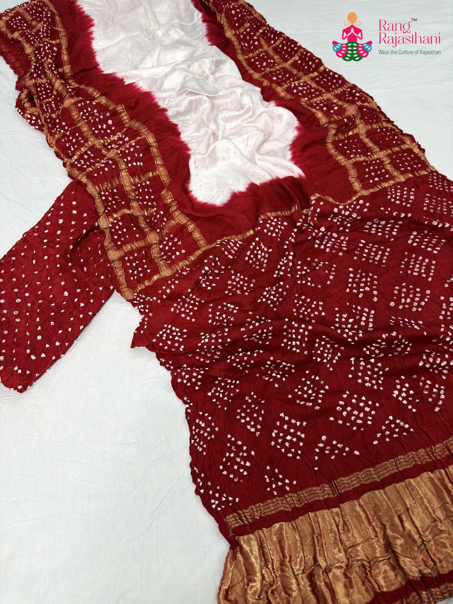 complete look of rani gajji silk bandhani saree