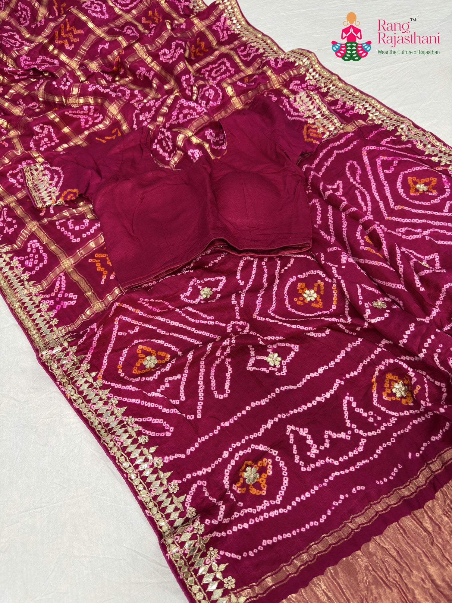 complete look of rani gajji silk gota patti saree