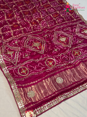 Rani Gajji Silk Gota Patti Gharchola Saree for Bridal | Classic Edit
