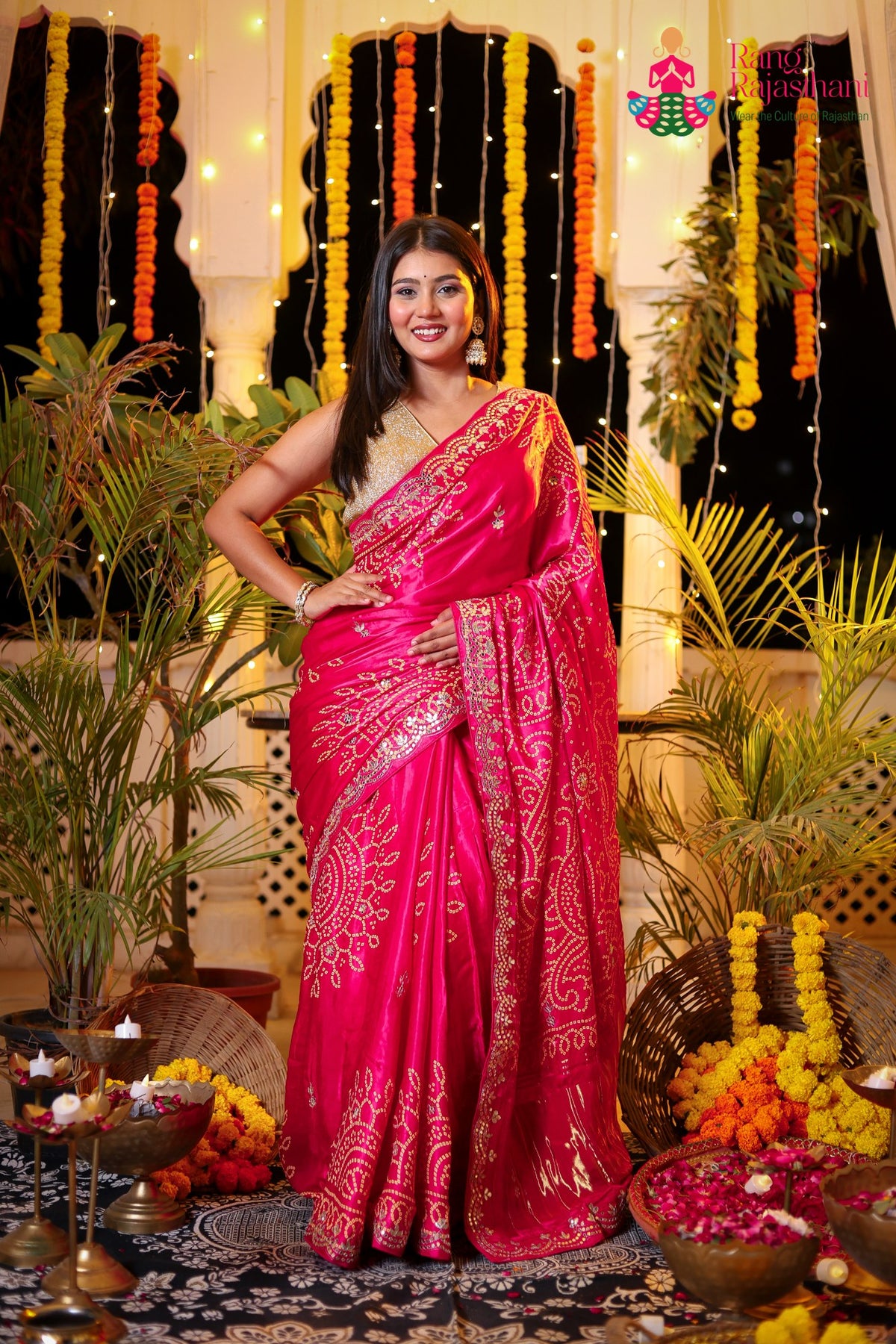 Rani Modal Bandhani Print Chunri Saree for Festive Celebration | Designer Saree