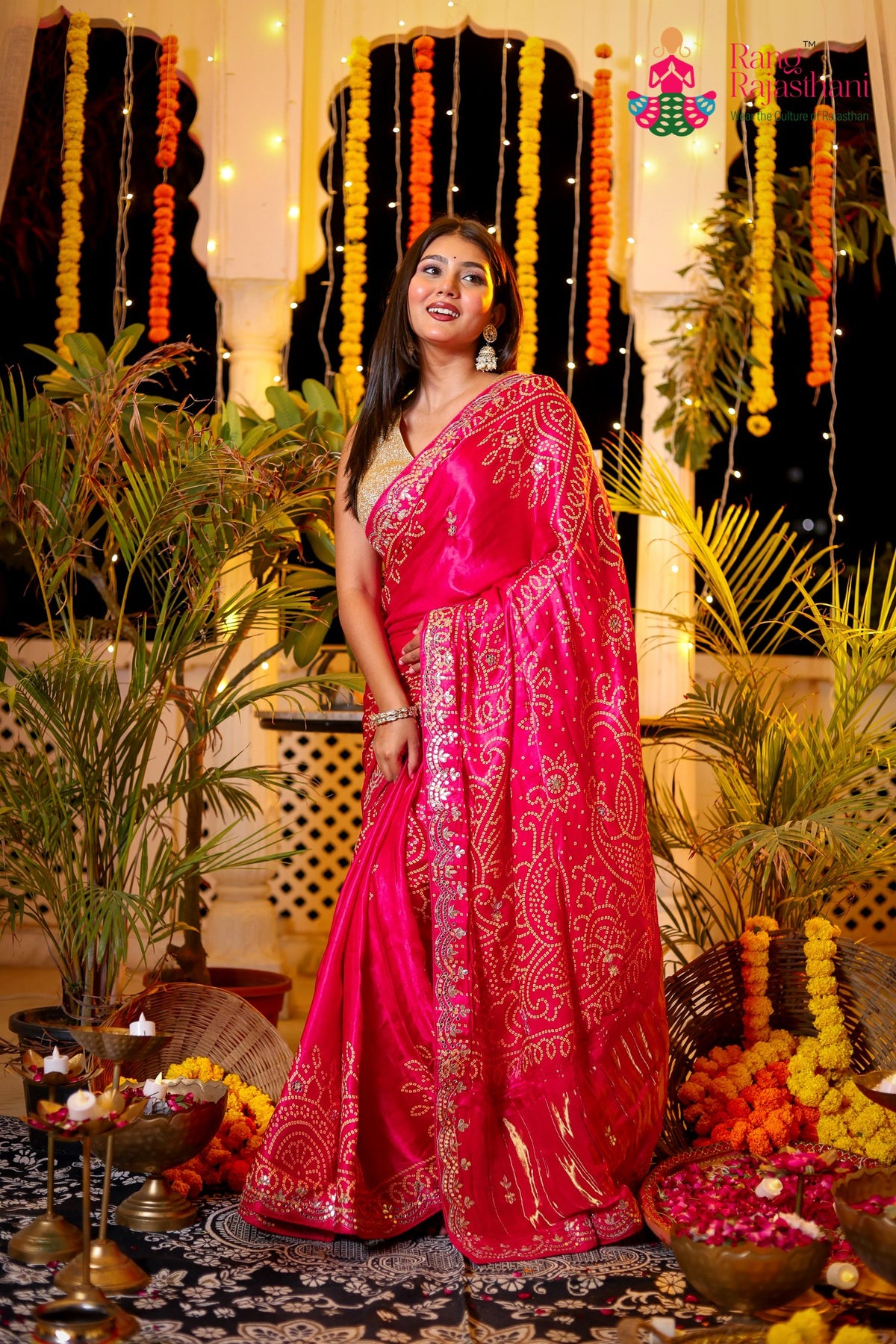 Rani Modal Bandhani Print Chunri Saree for Festive Celebration | Designer Saree