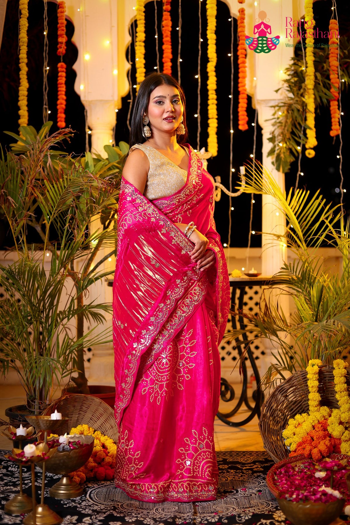 Rani Modal Bandhani Print Chunri Saree for Festive Celebration | Designer Saree