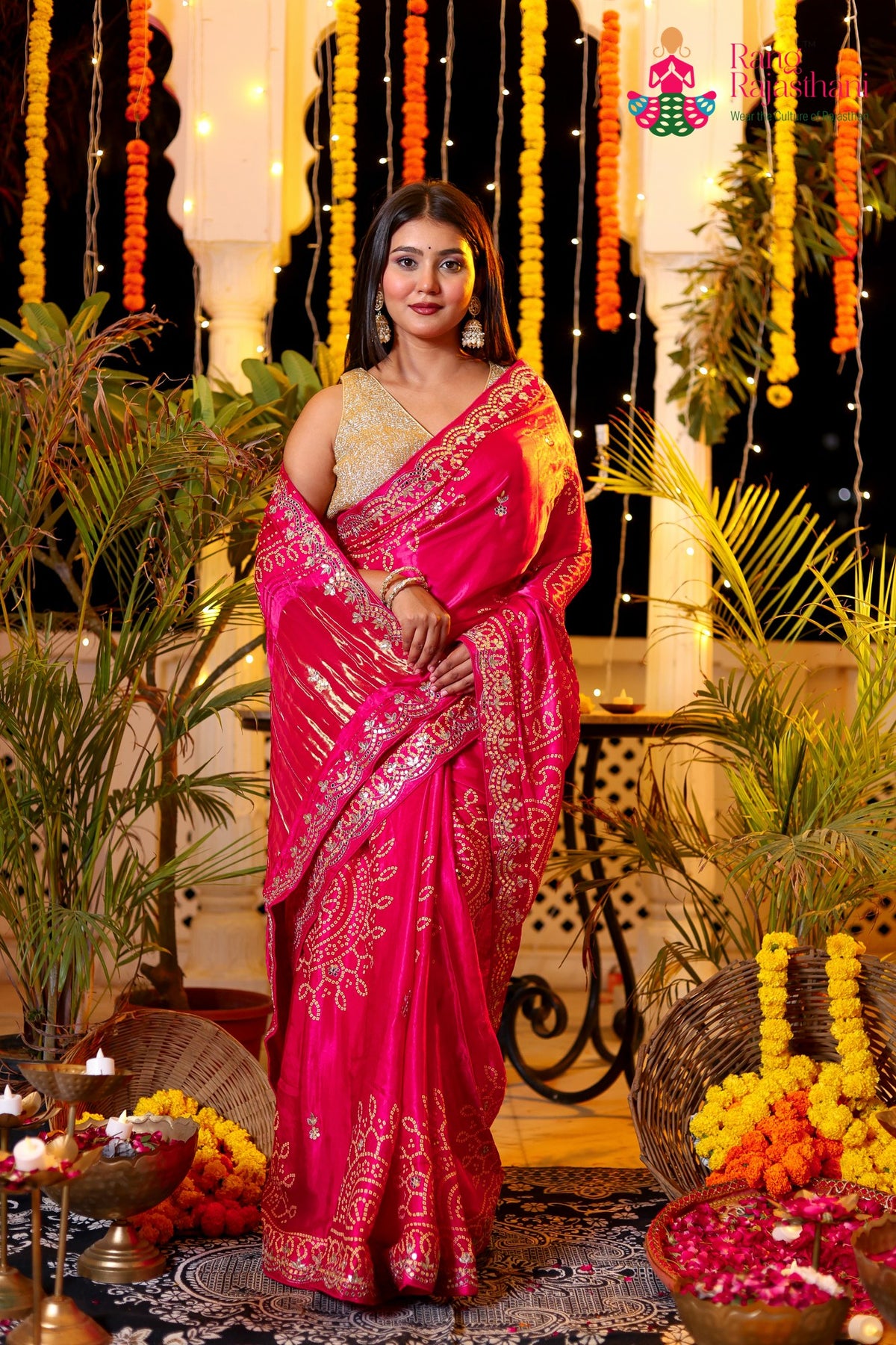 Rani Modal Bandhani Print Chunri Saree for Festive Celebration | Designer Saree