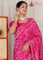 Rani Dola Silk saree with Banarasi Weaving close up detailing