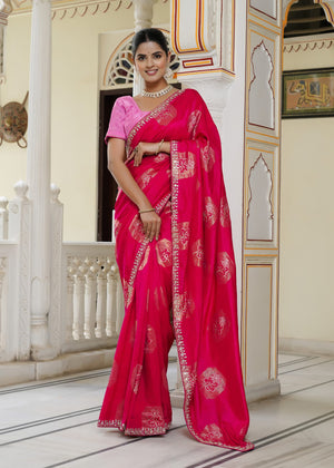 Rani Pure Russian Silk Hand Embellishment Saree for Wedding Reception | Elegant Pick