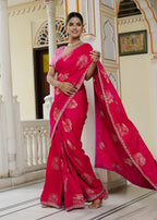 Rani Silk saree with Hand Work side drape view