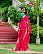 Rani Chinon Wedding saree with Zari Work and Banarasi Border from Rang Rajasthani