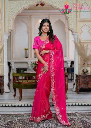 Rani Art Silk Zari Embroidery Saree for Wedding Guest | Best Seller
