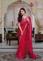 Rani Soft Synthetic Chiffon saree with Foil side drape view