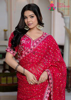 Rani Soft Synthetic Chiffon saree with Foil close up detailing