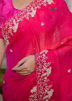 Rani Fandy saree with Pita and Figure Work back view