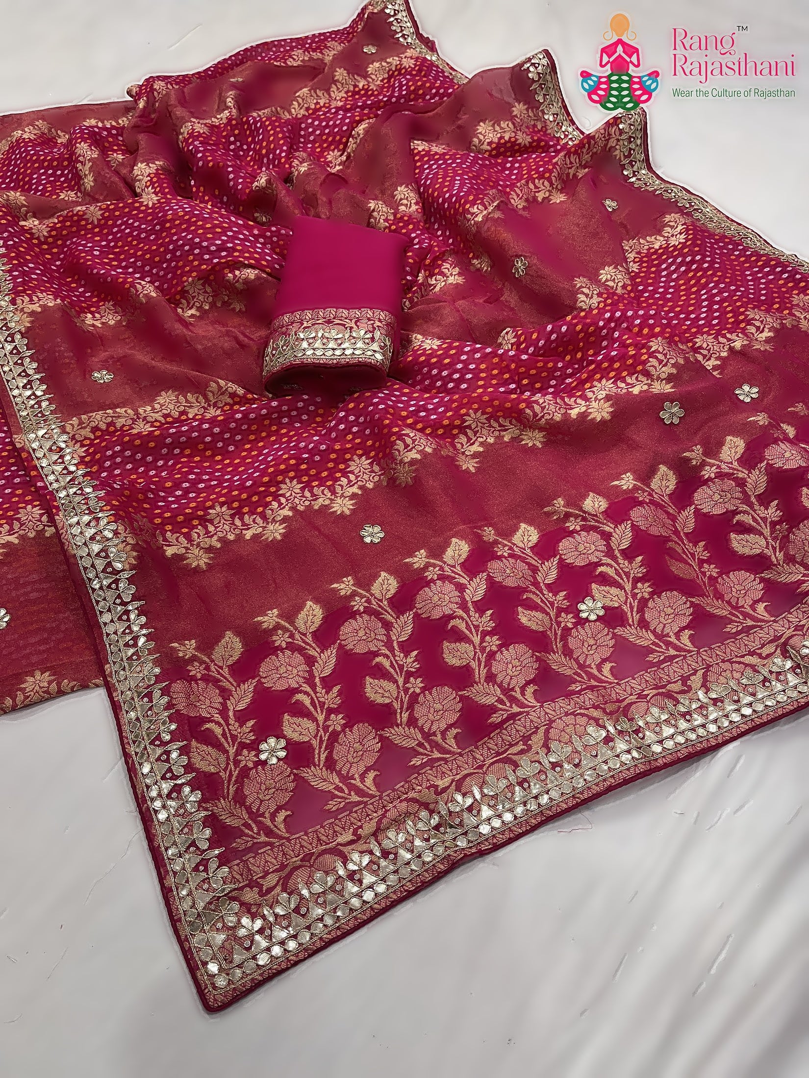 Rani Pink Khaddi Gota Patti Work Saree : Festive Grace