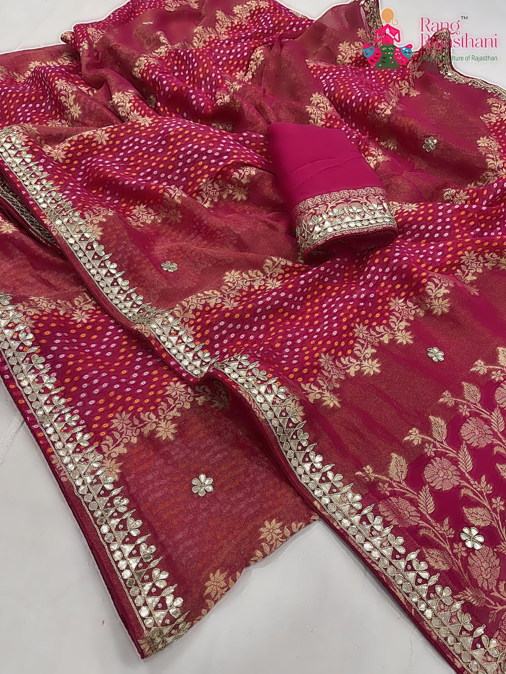 complete look of rani khaddi gota patti saree 