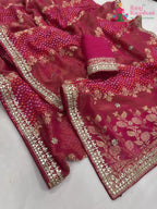pallu detailing of rani khaddi gota patti saree 