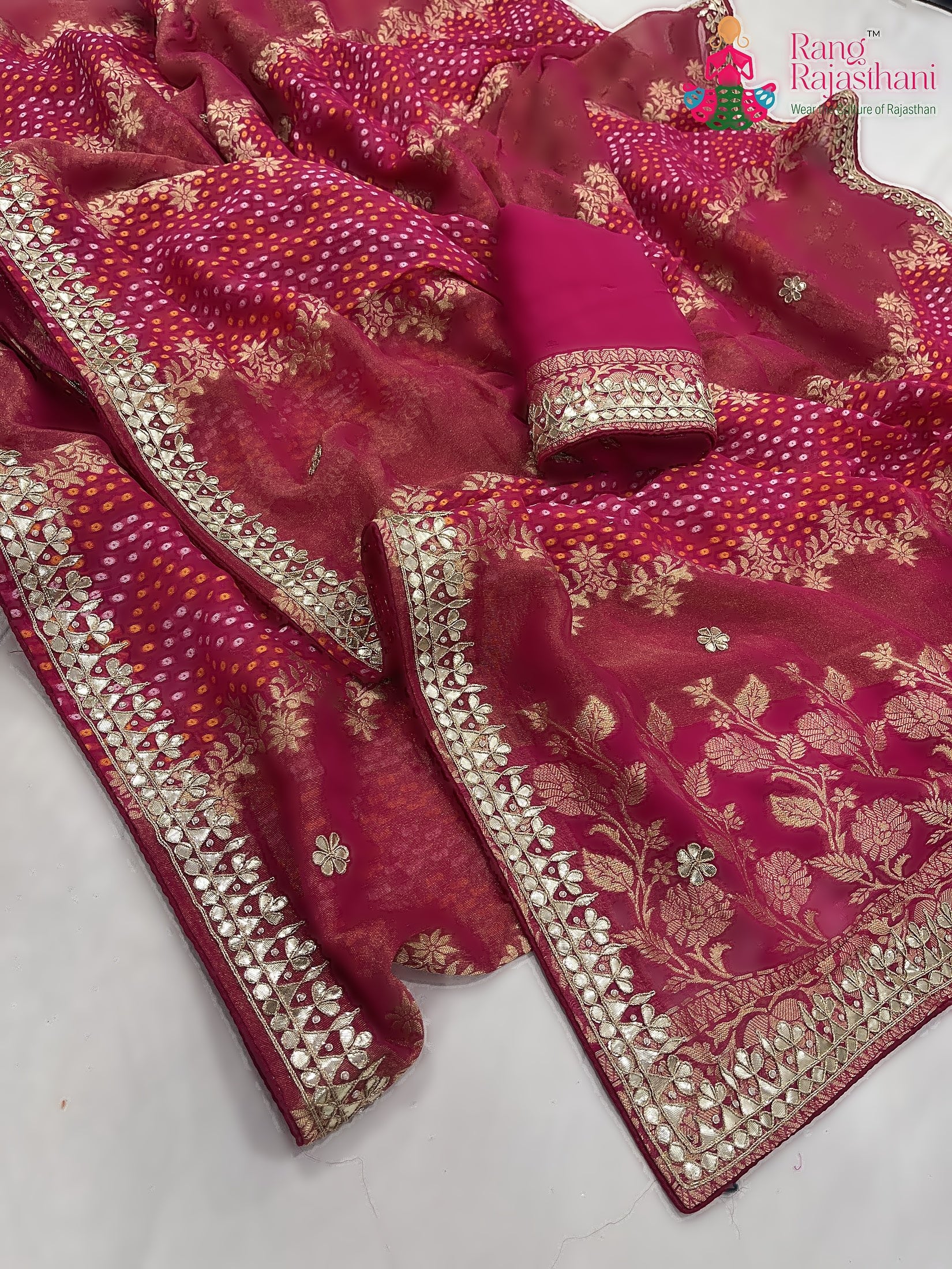 Rani Pink Khaddi Gota Patti Work Saree : Festive Grace