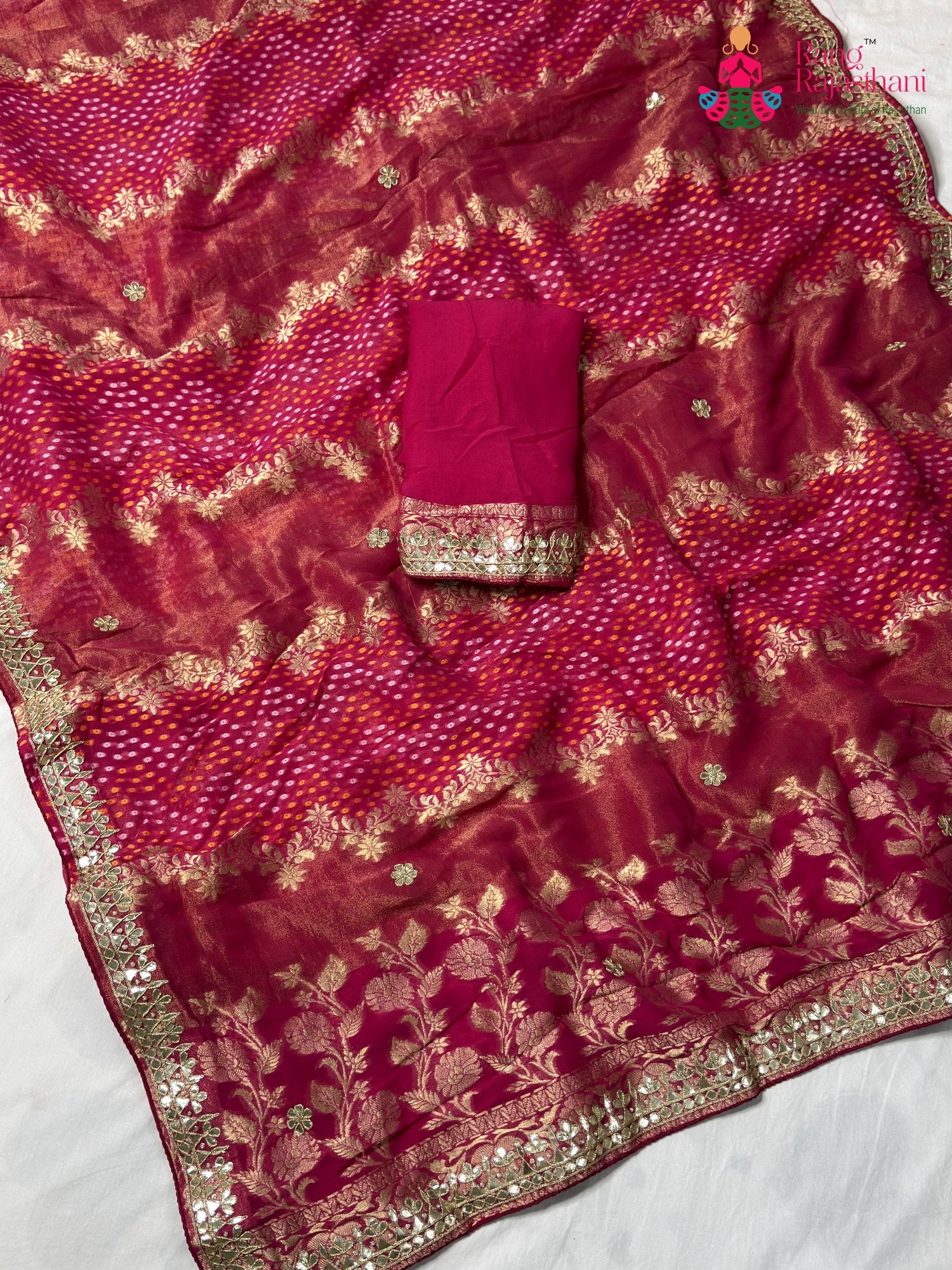 Rani Pure Khaddi Georgette Gota Patti Chunri Saree for Karwa Chauth | Heritage Collection