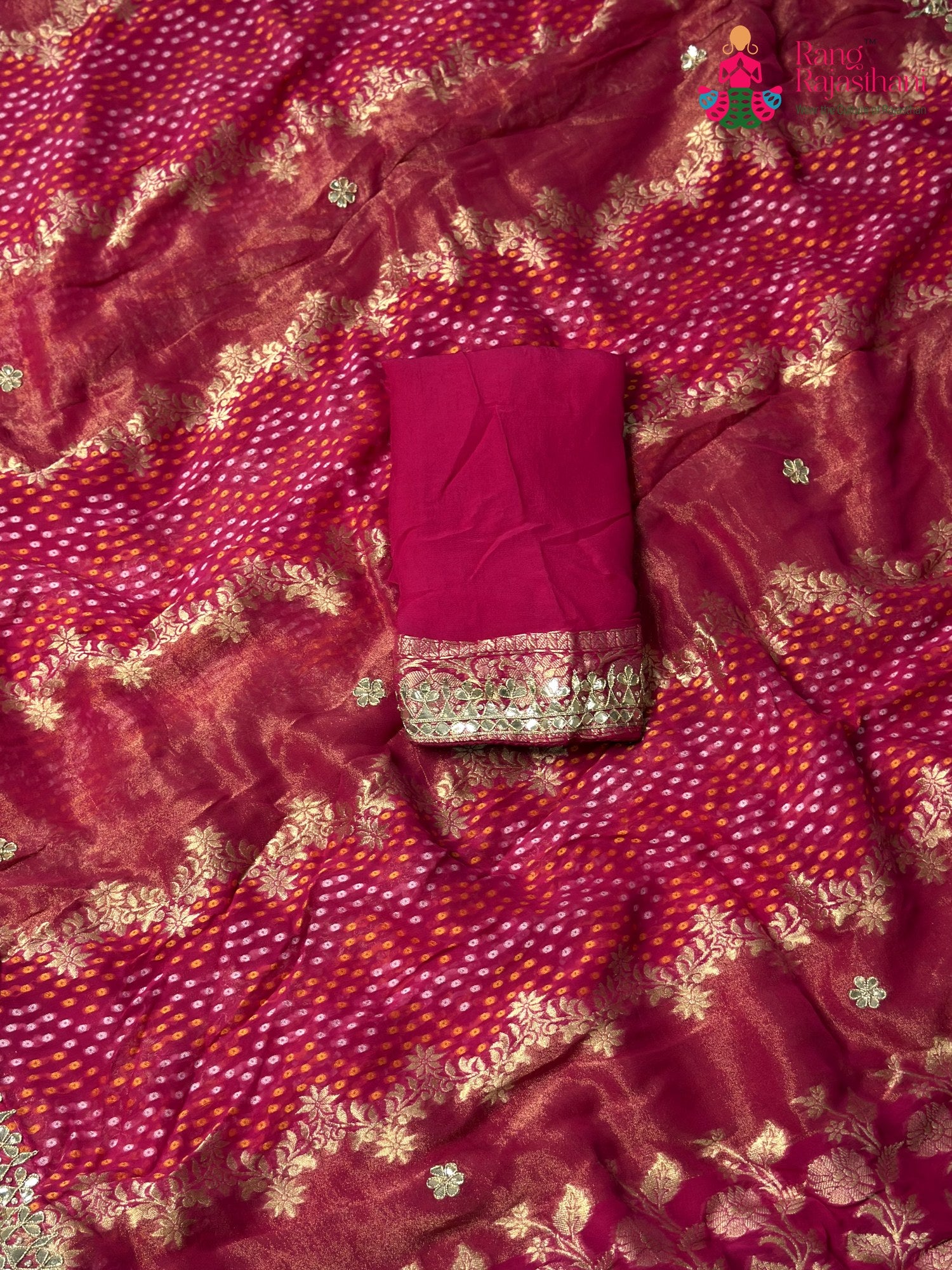 Rani Pure Khaddi Georgette Gota Patti Chunri Saree for Karwa Chauth | Heritage Collection