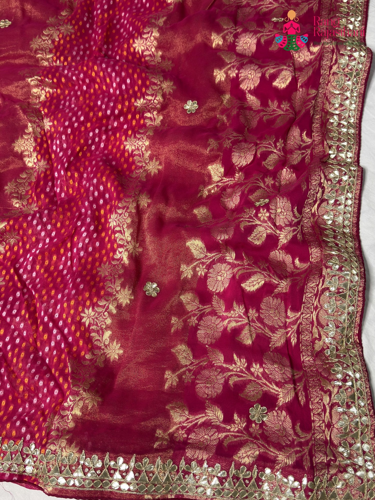 Rani Pure Khaddi Georgette Gota Patti Chunri Saree for Karwa Chauth | Heritage Collection