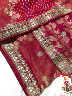 close up view of rani khaddi gota patti saree