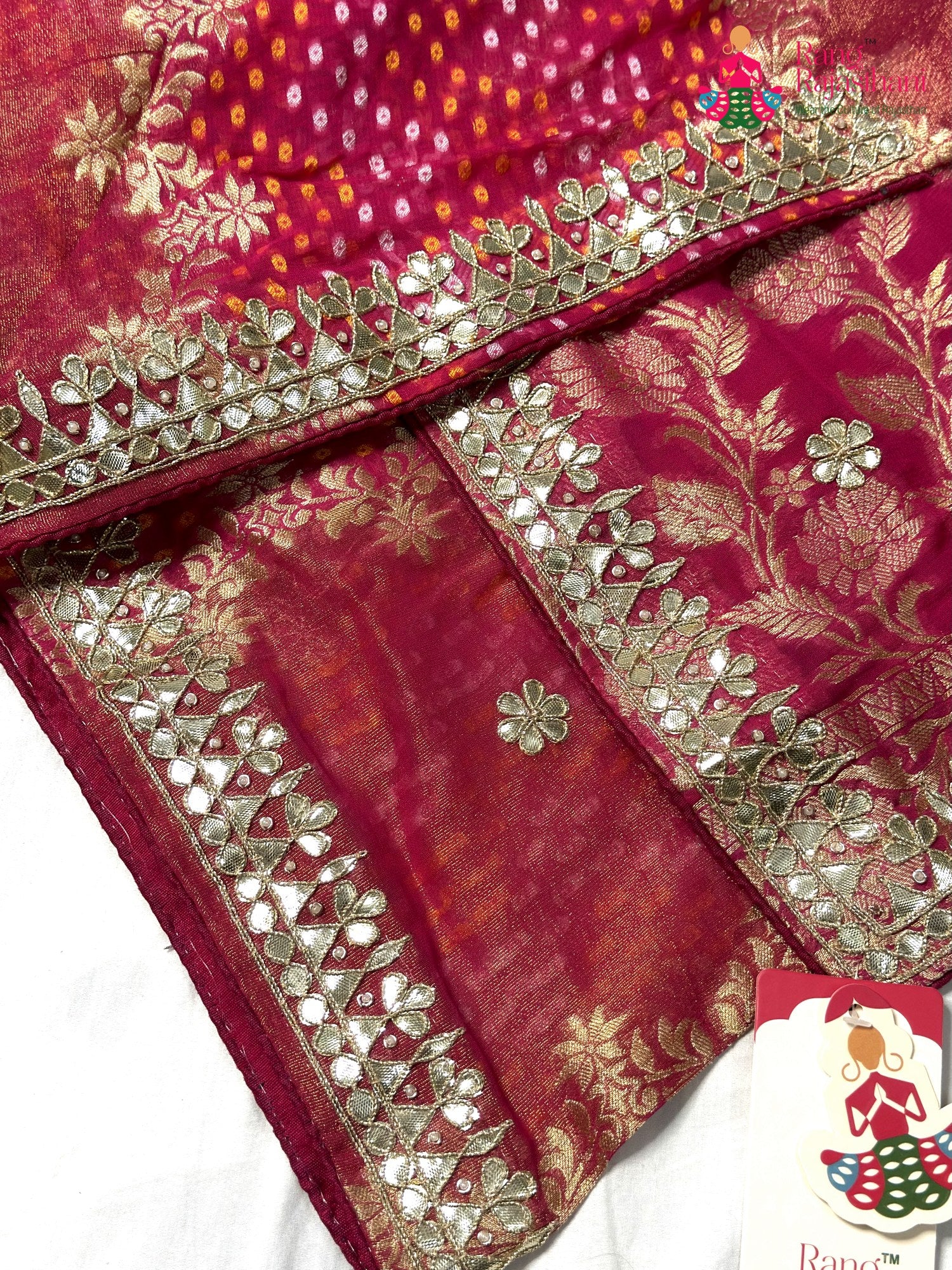 Rani Pure Khaddi Georgette Gota Patti Chunri Saree for Karwa Chauth | Heritage Collection