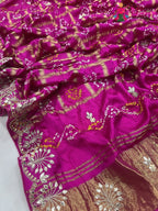 close up detailing of rani khaddi gota patti saree 