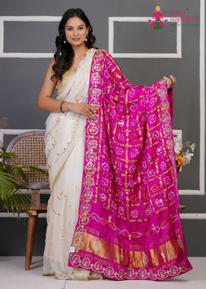 Rani Semi Gaji Silk Hand Tie Dye Bandhani Gharchola Dupatta for Festive Celebration | Season Edit