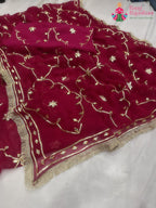 Rani Pink Pure Chiffon Gota Patti Work Saree : Bright Flow