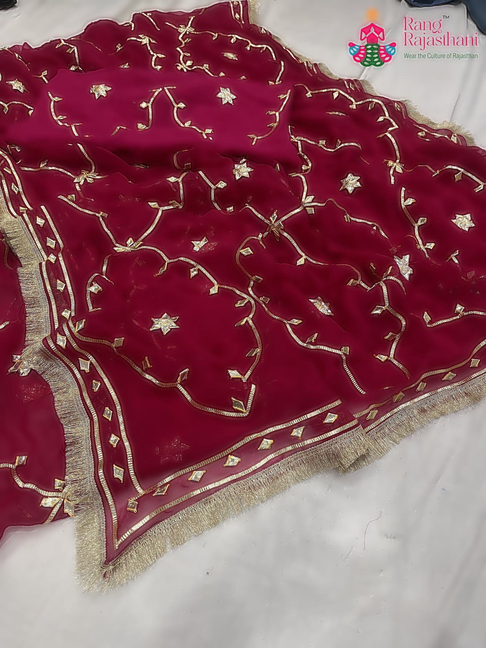 Rani Pink Pure Chiffon Gota Patti Work Saree : Bright Flow