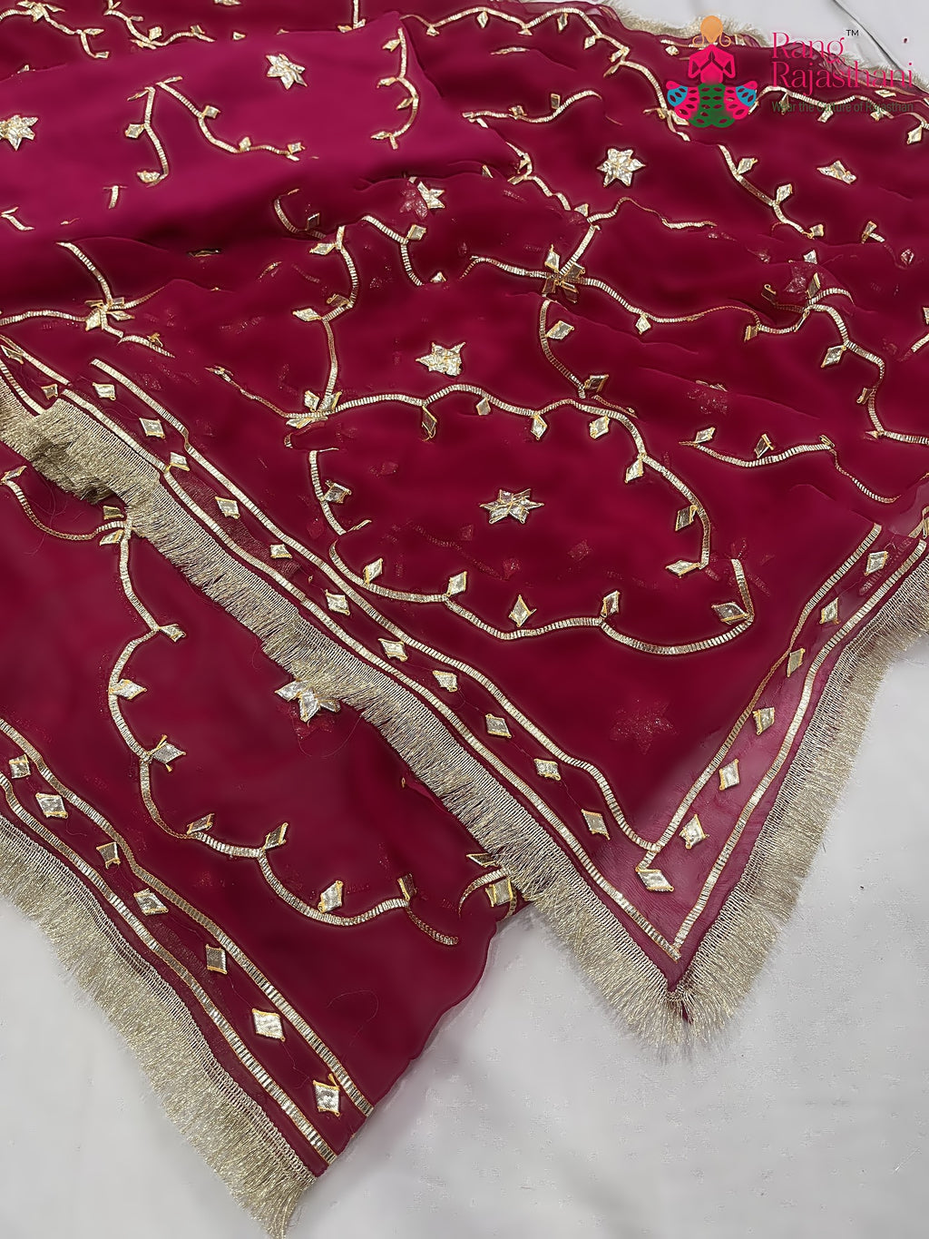 Rani Pink Pure Chiffon Gota Patti Work Saree : Bright Flow