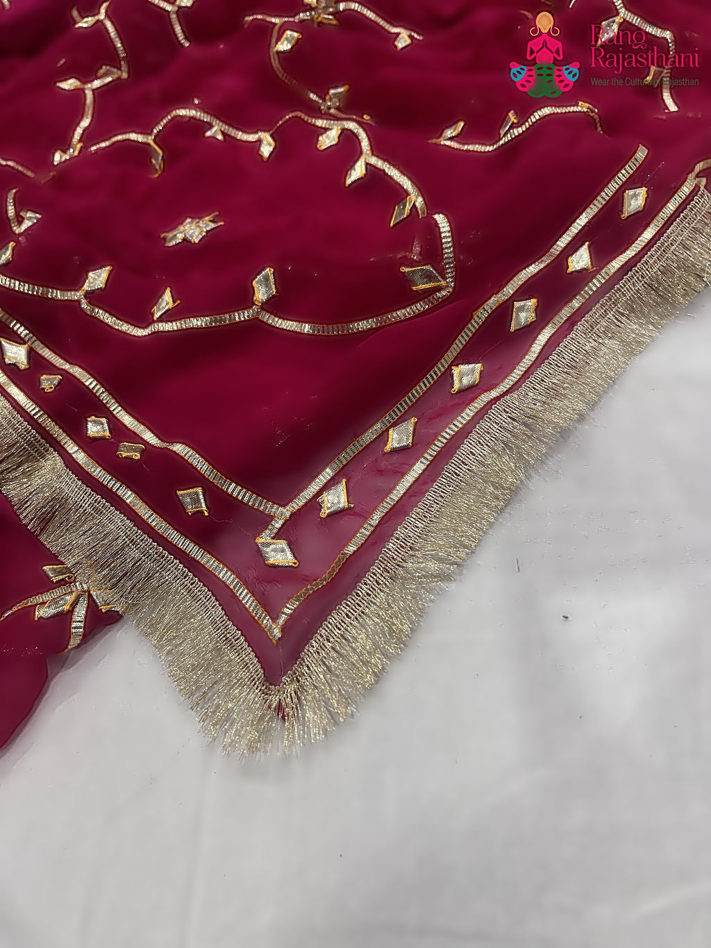 Rani Pink Pure Chiffon Gota Patti Work Saree : Bright Flow